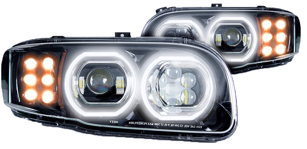 Peterbilt 389 Full LED Headlights W/ Halos DOT Approved Fits 2008+ Black Pair