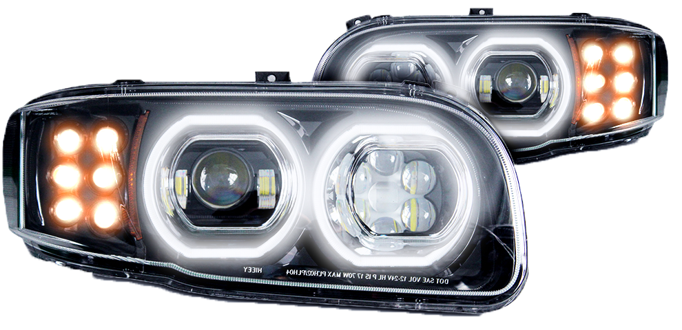 Peterbilt 389 Full LED Headlights W/ Halos DOT Approved Fits 2008+ Black Pair