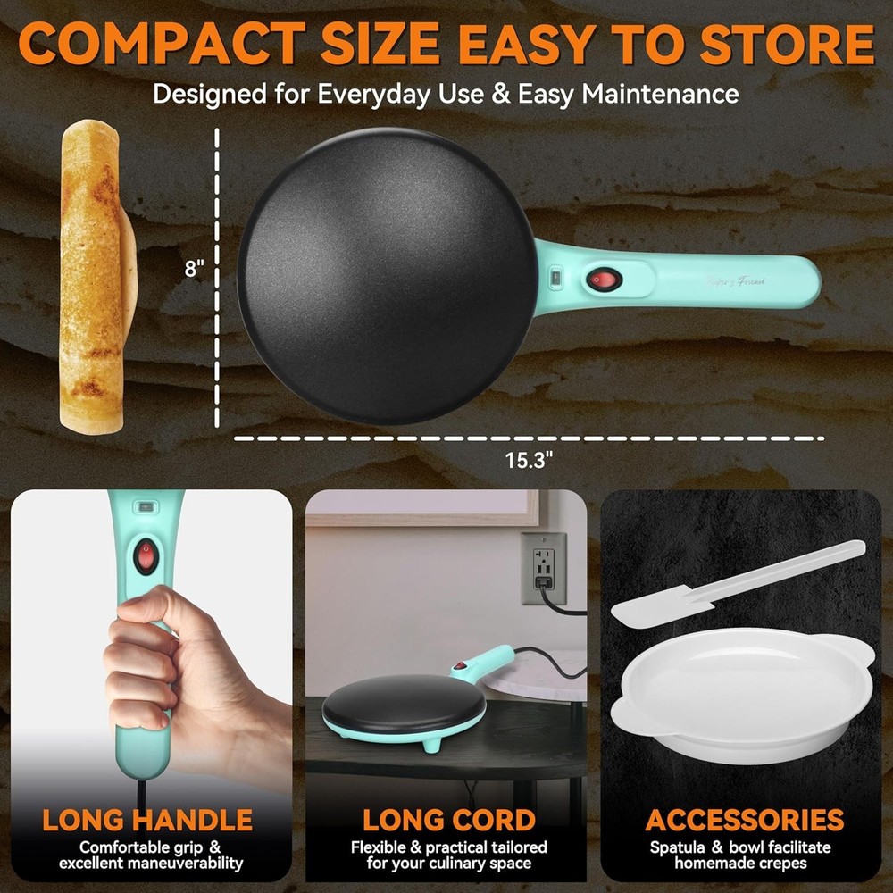 Instant Crepe Maker with Handle, Electric Crepe Maker Machine, Crepera