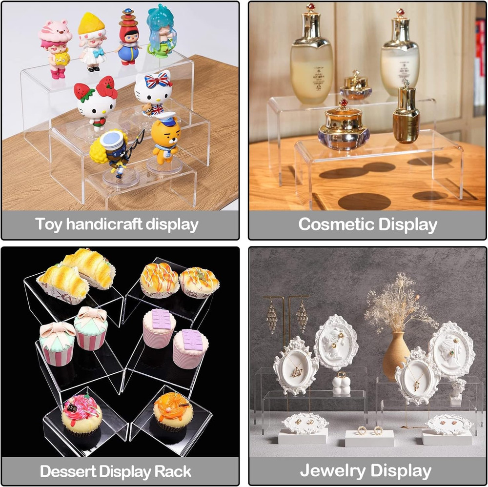 Acrylic Risers Display Stand, 6 Pcs Clear Plastic Rectangle Stand for Cupcakes,