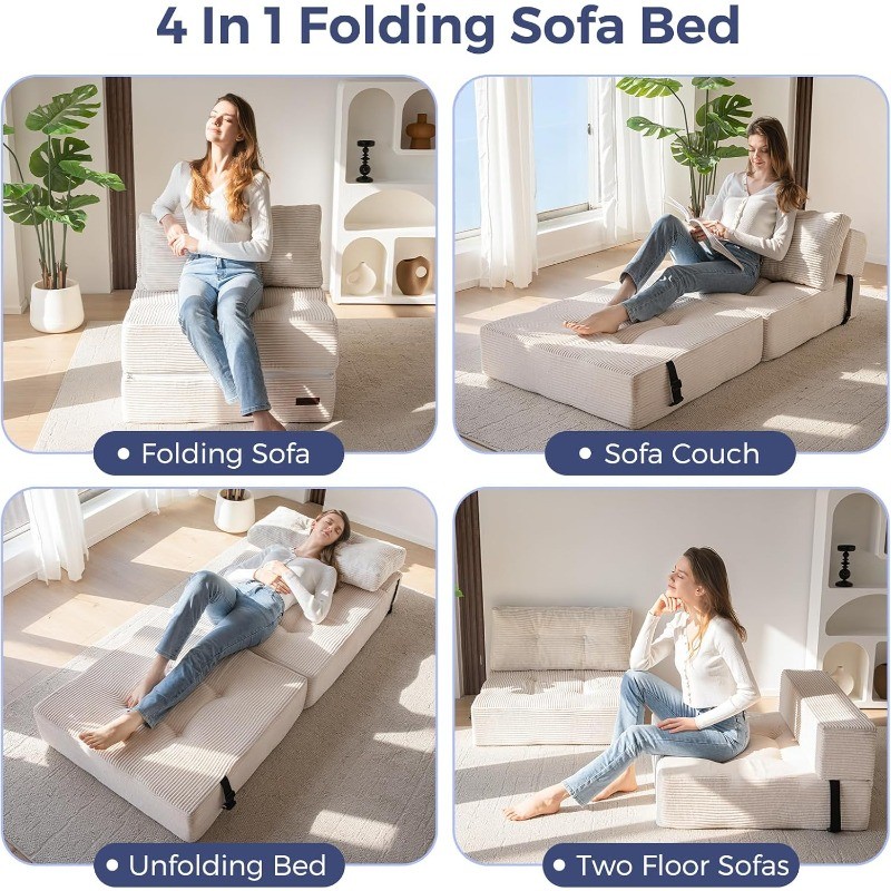 Folding Sofa Bed, Convertible Sofa Bed with High-Density Support Foam