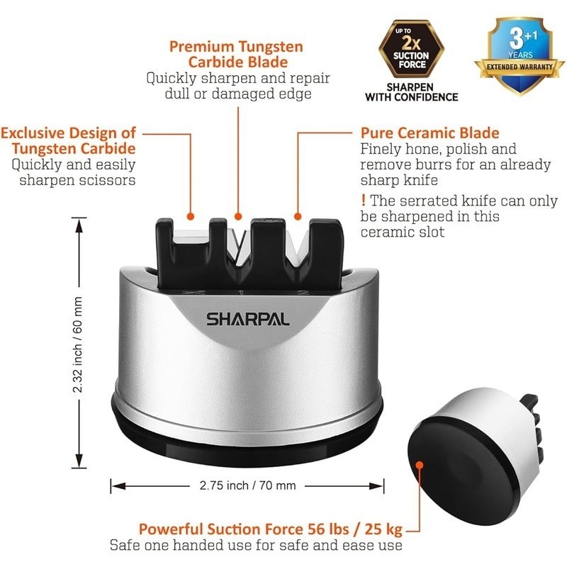 3-Stage Knife Sharpener W/ Strong Suction Base & User-Friendly Design Scissors