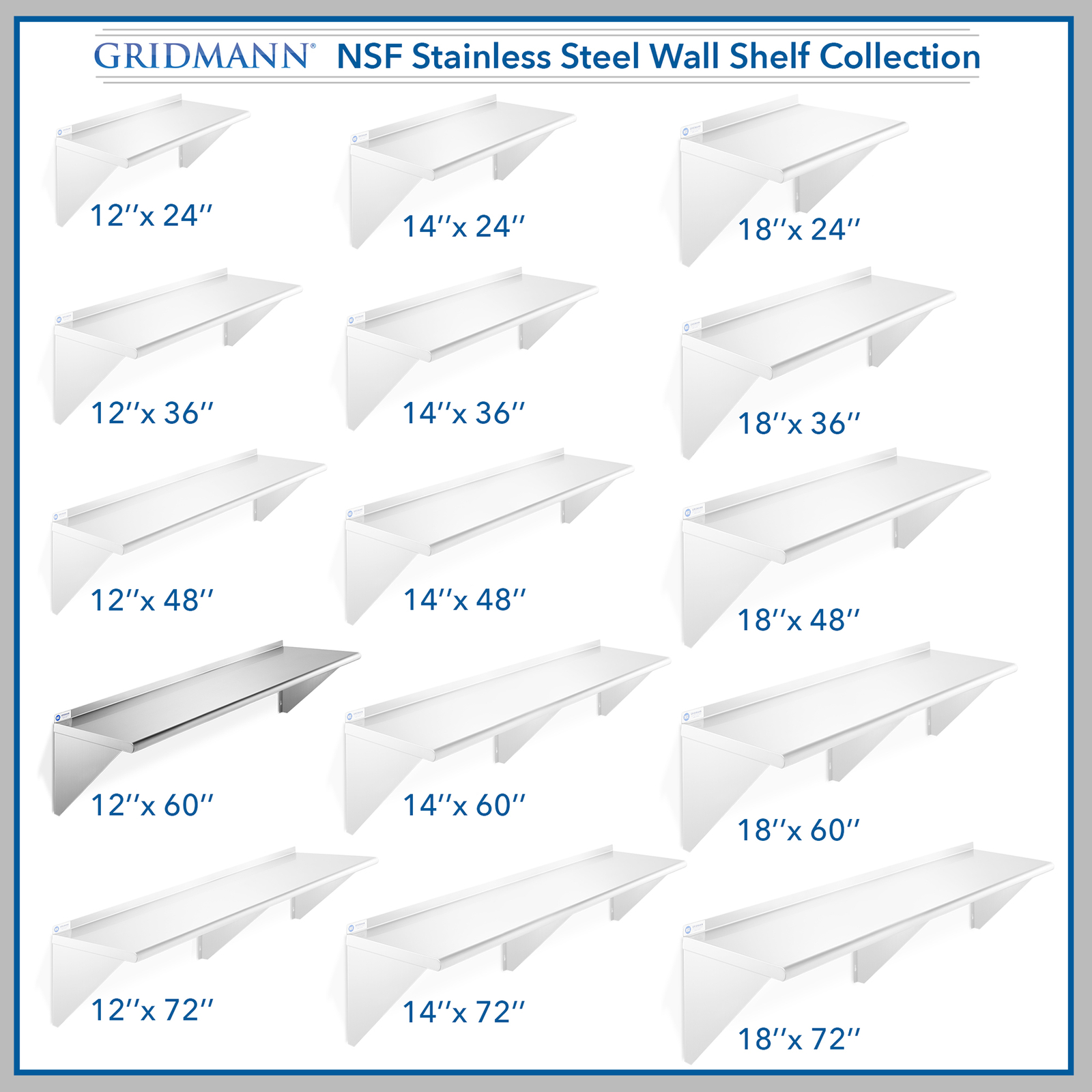NSF Stainless Steel 12" x 60" Wall Shelf Commercial Kitchen Restaurant Shelving