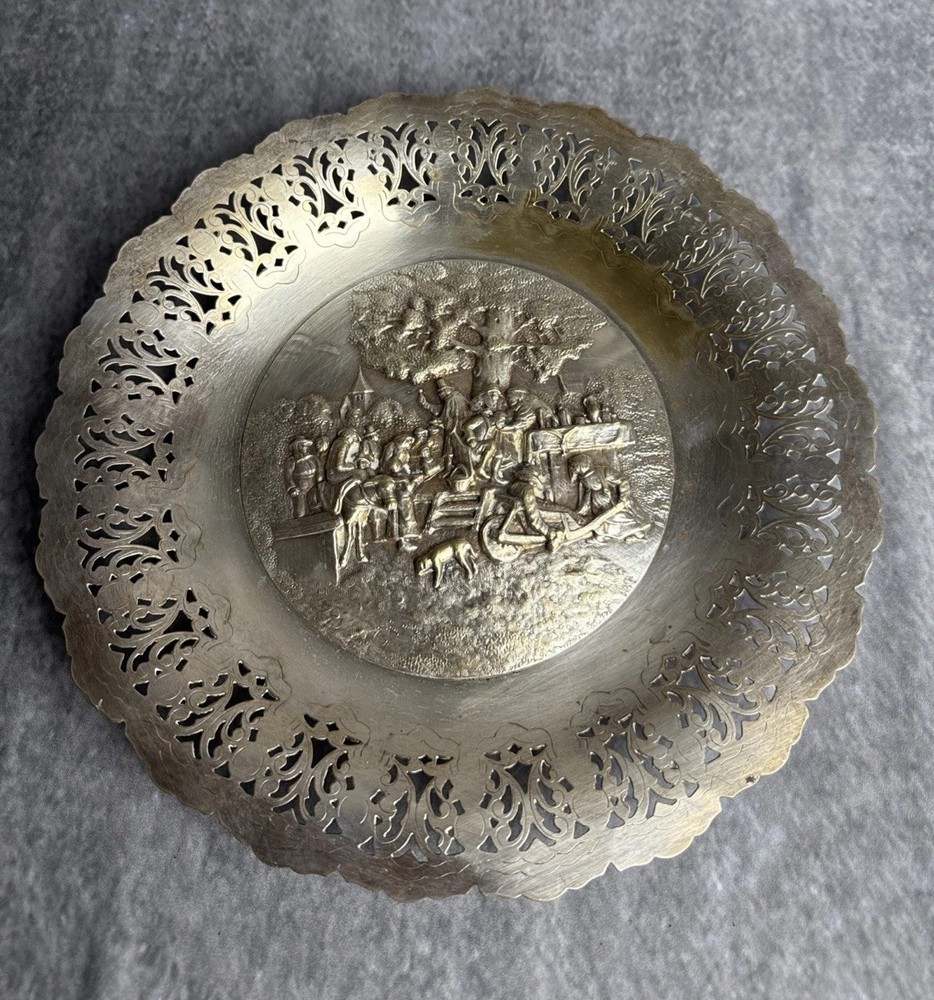 Hans Jensen Denmark Silverplate Repousse Embossed PLATE Whale Hallmark 11”