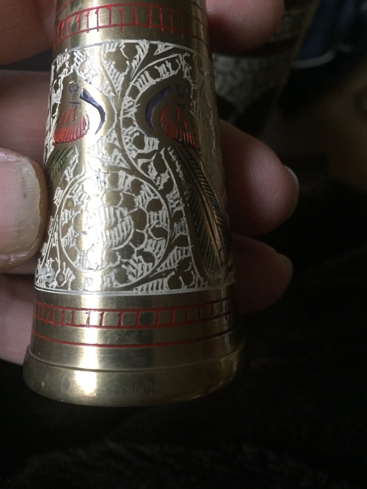 BIN Brass Bottle With Peacock Engraving