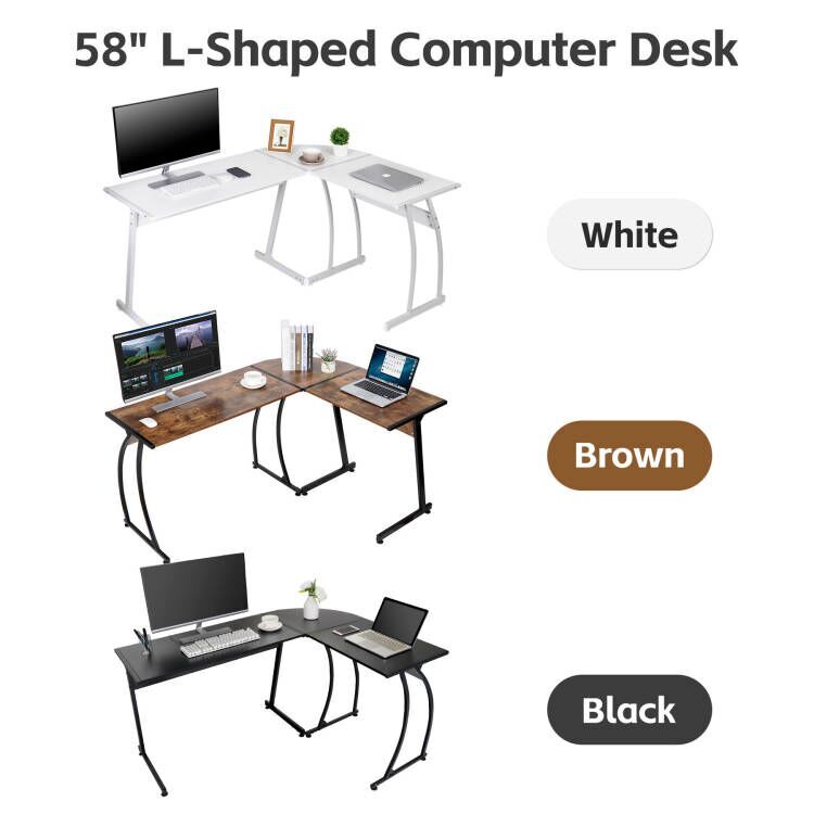 58" L-Shaped Corner Computer Desk PC Laptop Study Table Workstation 3 Colors