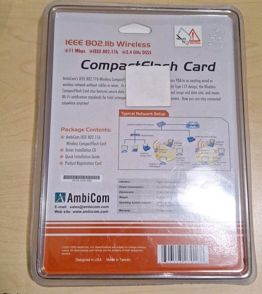 AmbiCom WL1100C-CF CompactFlash 11MBPS Adapter "NEW-SEALED CONDITION "