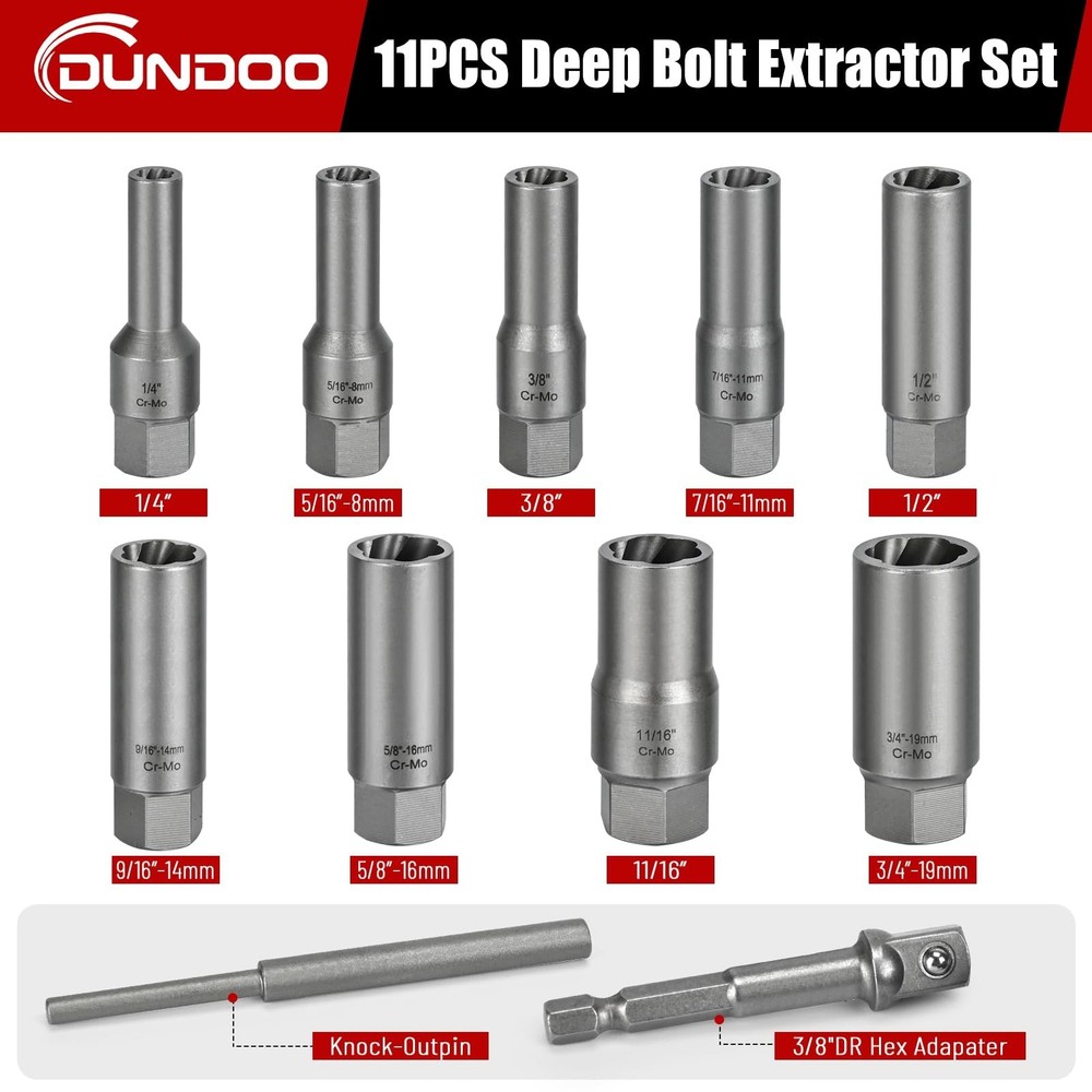 11pcs Bolt Extractor Kit, Stripped Bolt Extractor Set, Deep Long Easy Out Set...