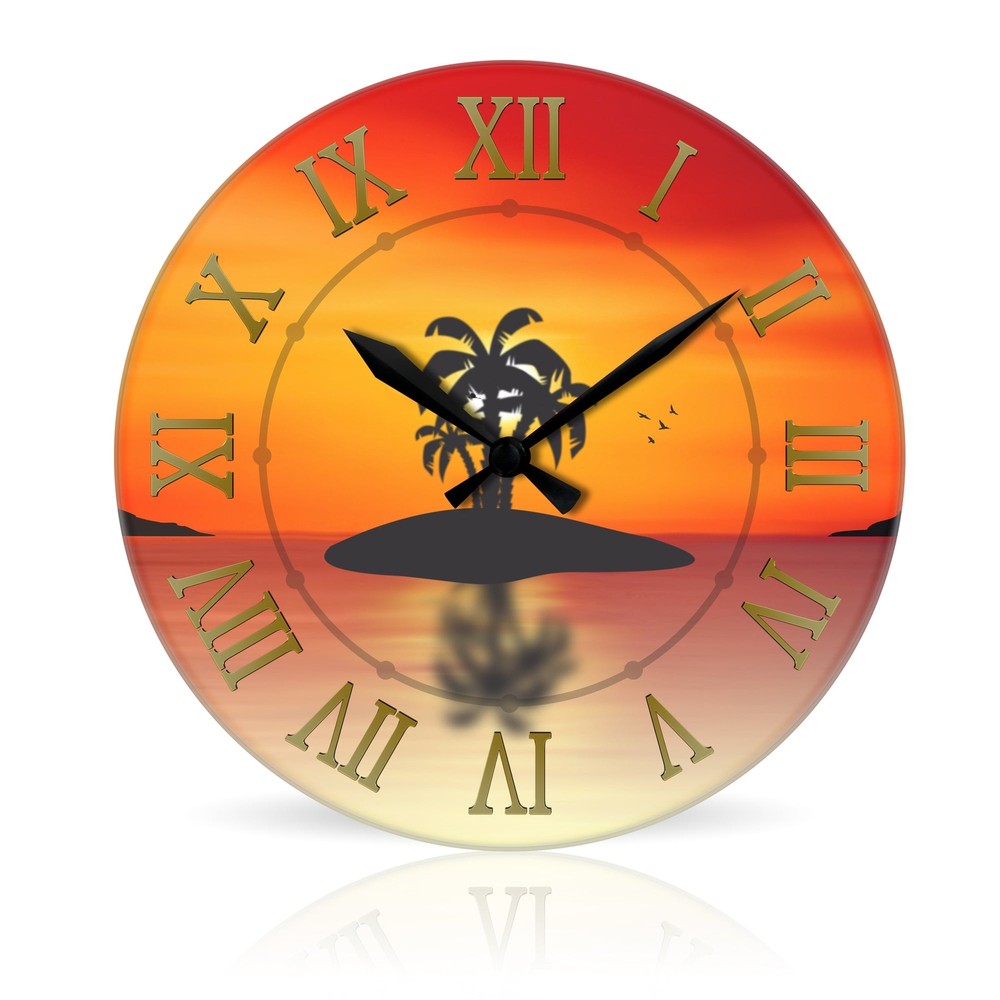 Palms Sunset br Round Acrylic Wall Clock 10.75"