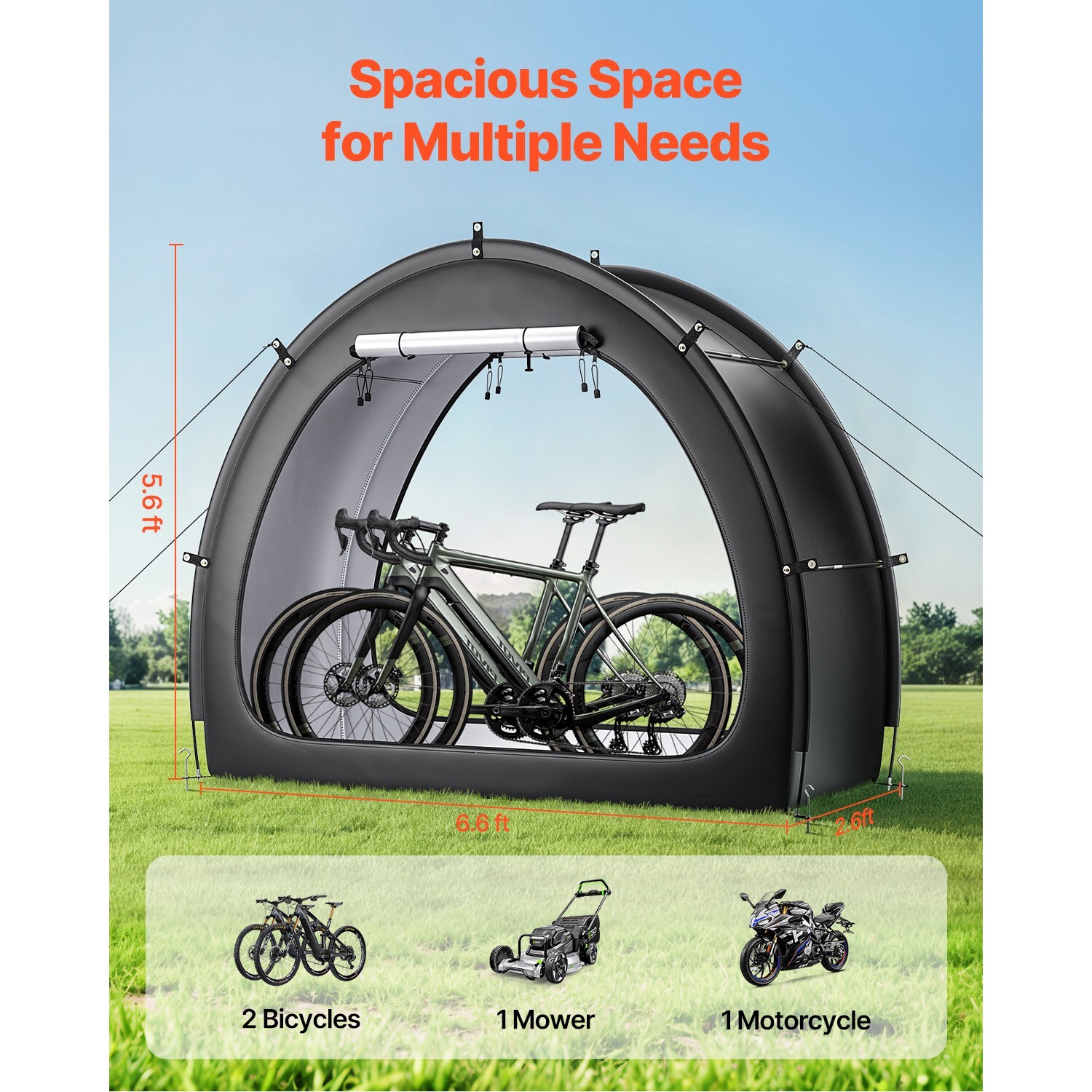 Outdoor Bike Storage Tent Fan-Shaped Waterproof Bike Shed for 1-2/4-5/5+ Bikes