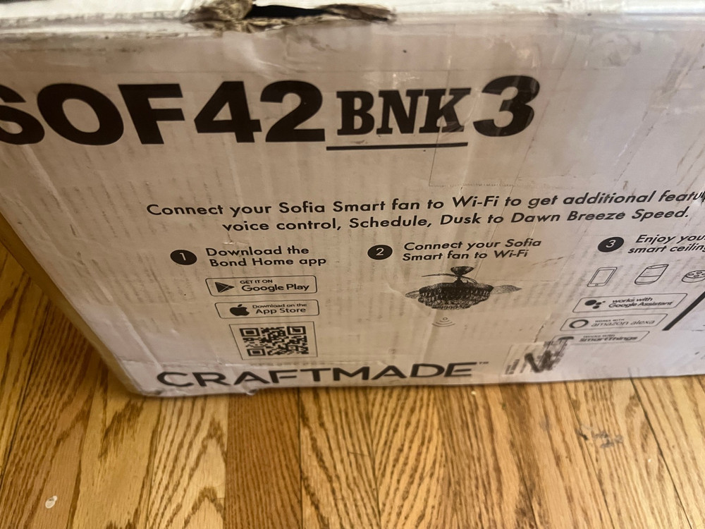 Craftmade SOF42BNK3 Sofia 42" 3 Blade Indoor Smart LED Ceiling Fan