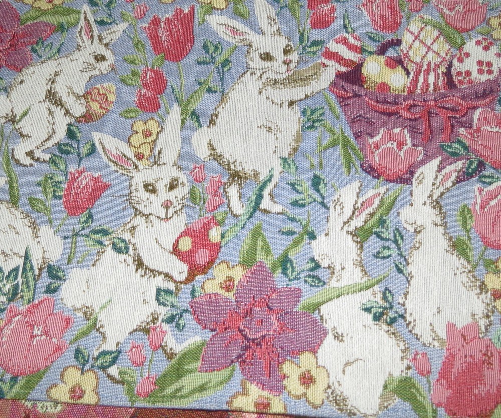 Tapestry 72 x 12.75 inch Easter Table Runner White Rabbits Eggs Flowers
