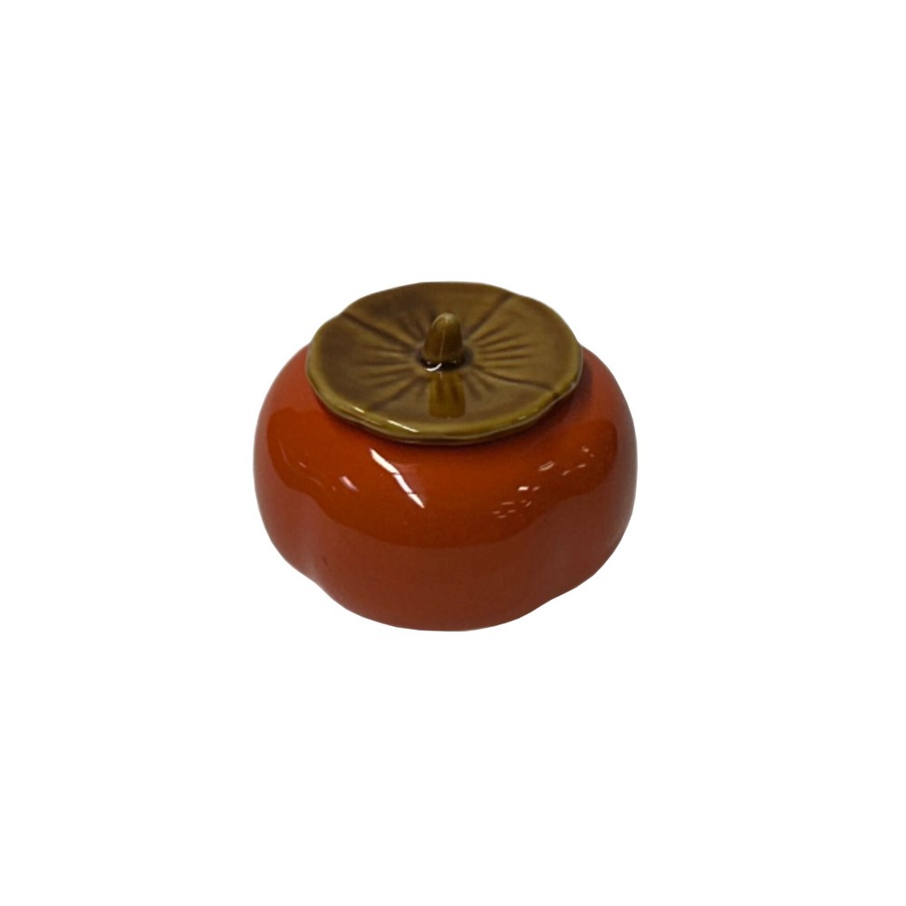 Delicate Orange Persimmon Shape Stem Lid Ceramic Display Art ws4507