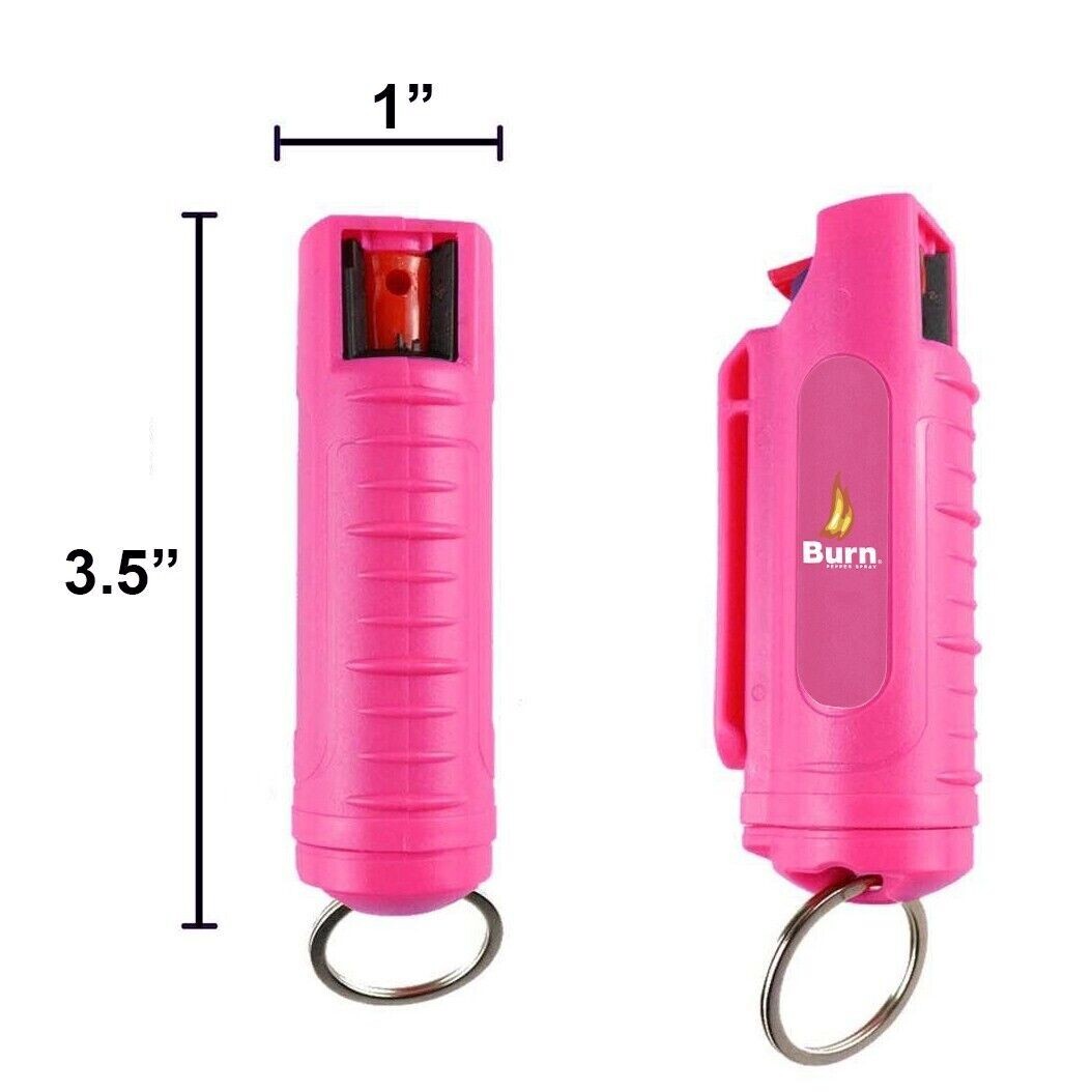 BURN PEPPER SPRAY Maximum Strength Self Defense Security Keychain Pink 2 Pack