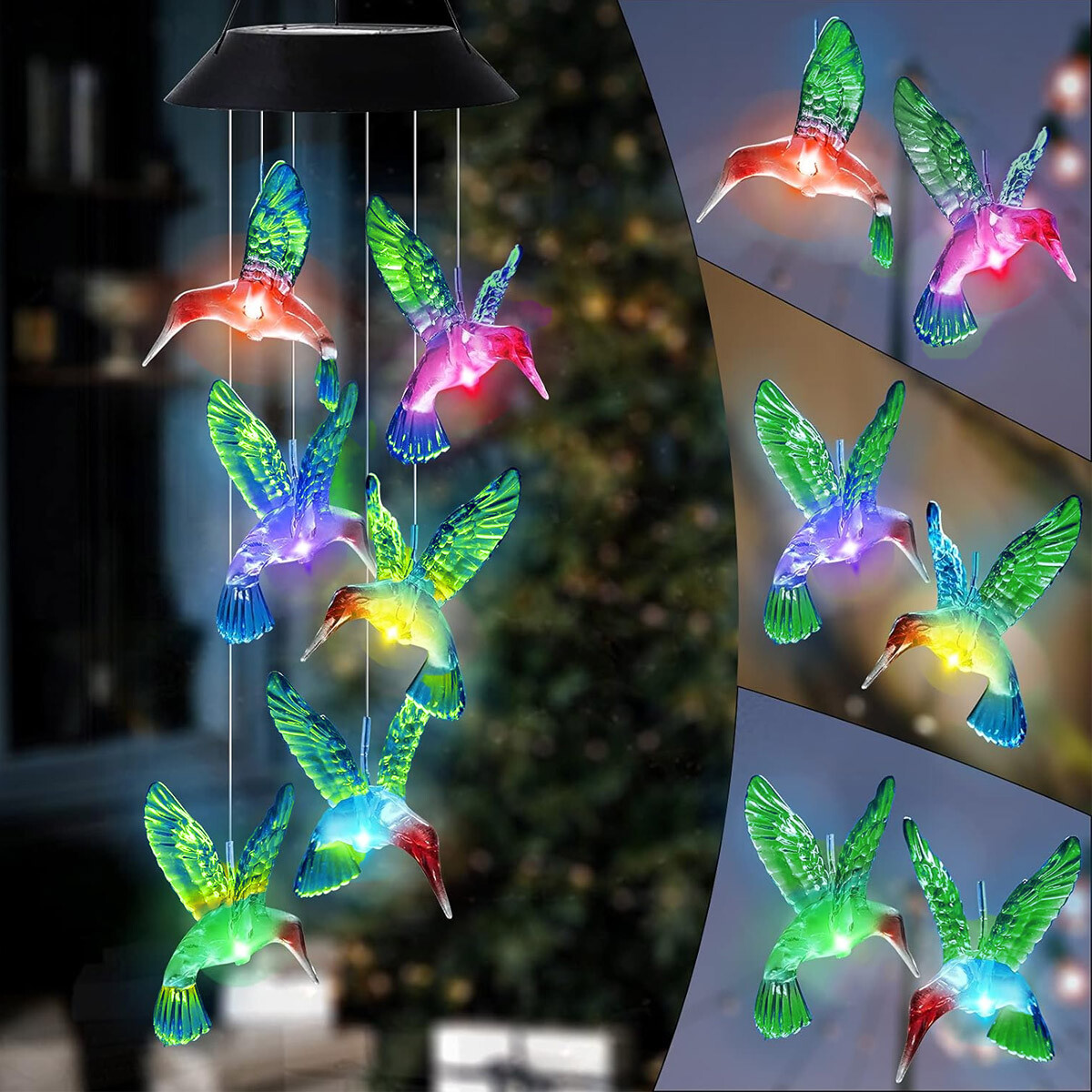 Hummingbird Solar Wind Chimes Color Changing Solar Mobile Lights Waterproof LED