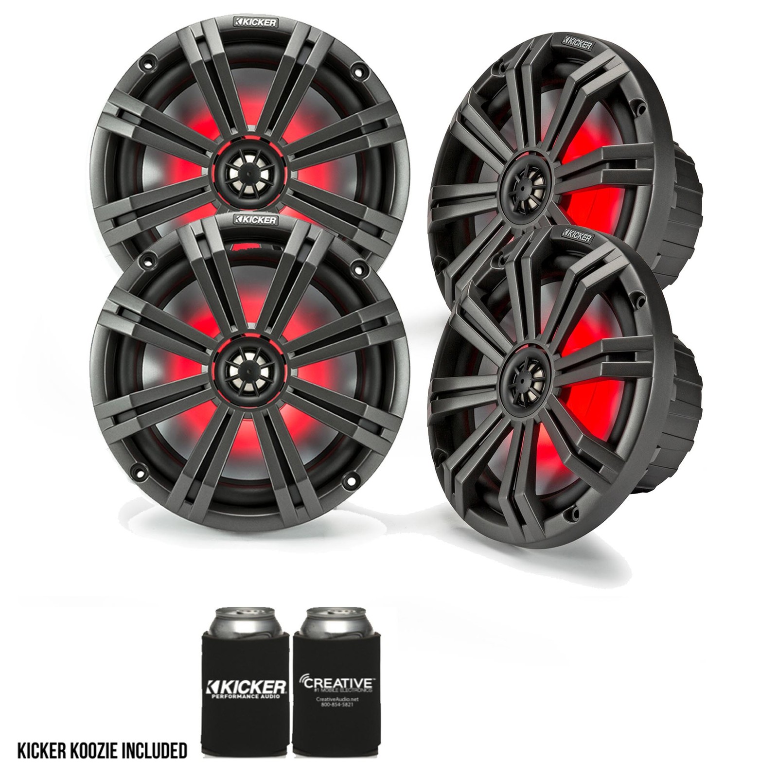 Kicker Marine Radio 46KMC2 and 8" Charcoal Marine LED Speakers (QTY 2) 1 pair...
