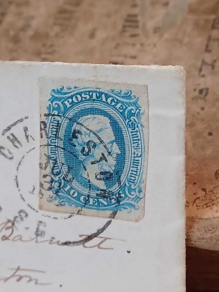 1863, 10 Cent Confederate State Blue Jefferson Davis Antique Stamp Postal Mail
