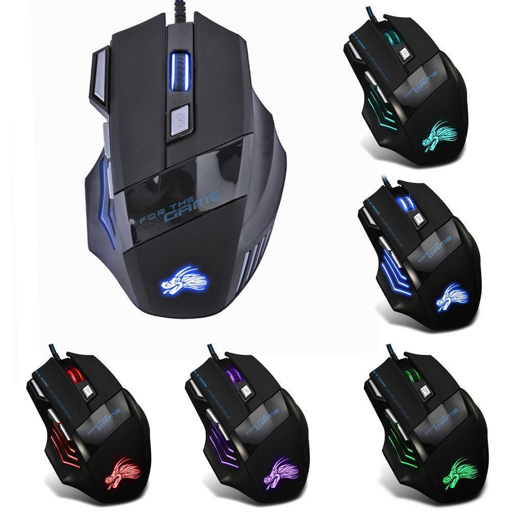 5500DPI LED Optical USB Wired Gaming Mouse 7 Buttons Gamer Computer Mice Black