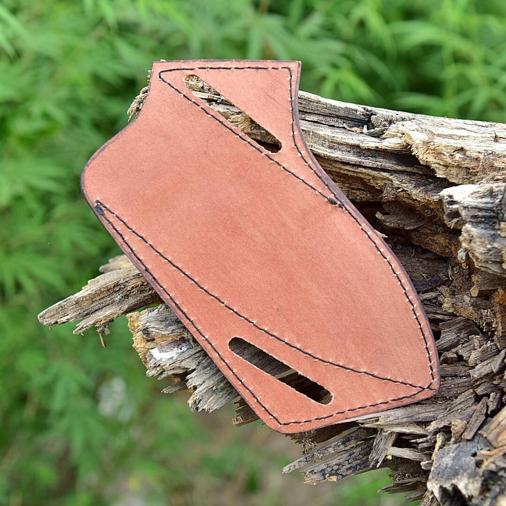 Leather Hand Leaf Engraved PANCAKE Fixed Blade Knife Belt Sheath Folding Case