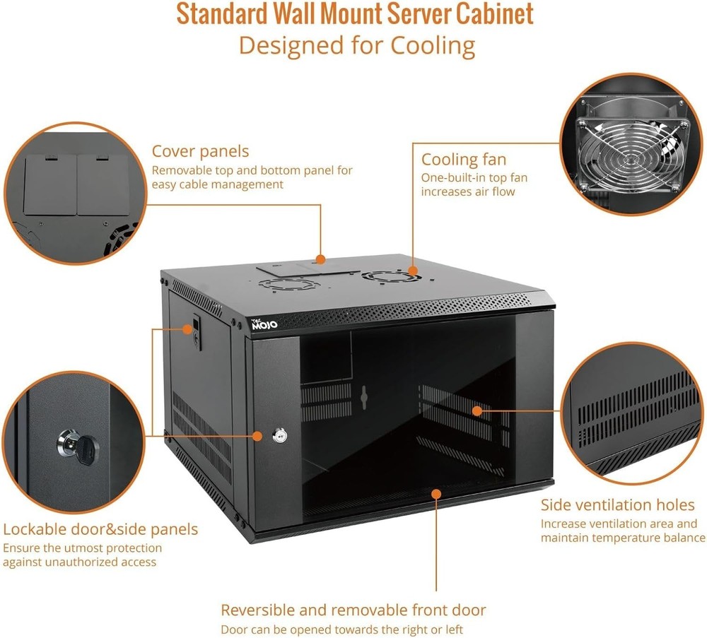 Durable 6U Wall-Mounted Server Cabinet - Adjustable Rail & Lockable Design