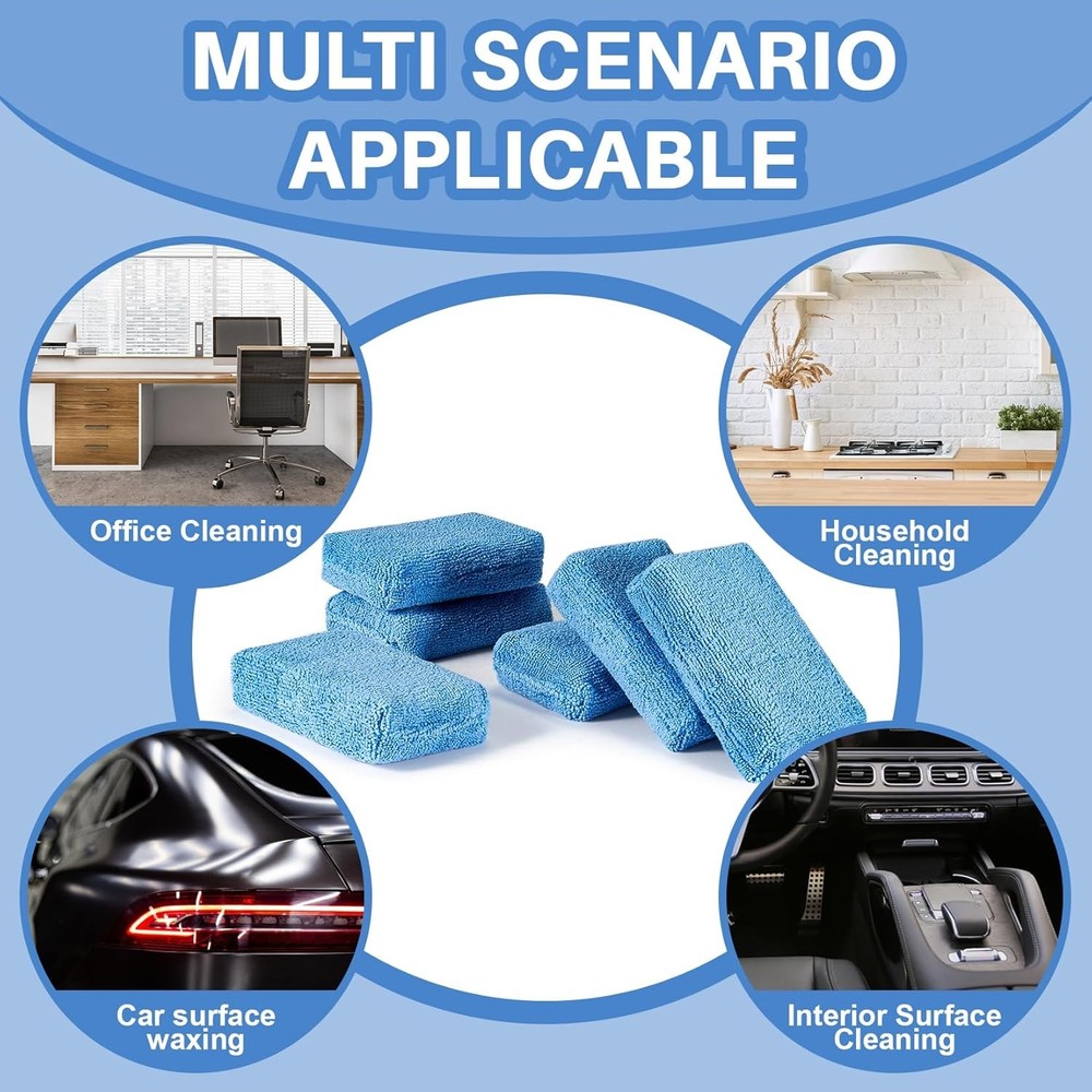 Sukh 6 Pack Microfiber Rectangle Sponge Detailing Pads - Wax Blue