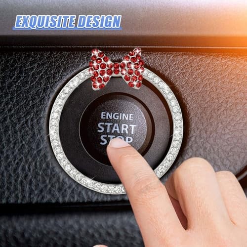 Bling Bow Car Engine Start Stop Button Decoration Ring, Cute Double WhiteRed