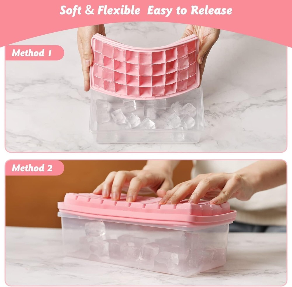 2 Pack Stackable Silicone Ice Cube Trays with Ice Bin & Scoop - Sanitary Storage