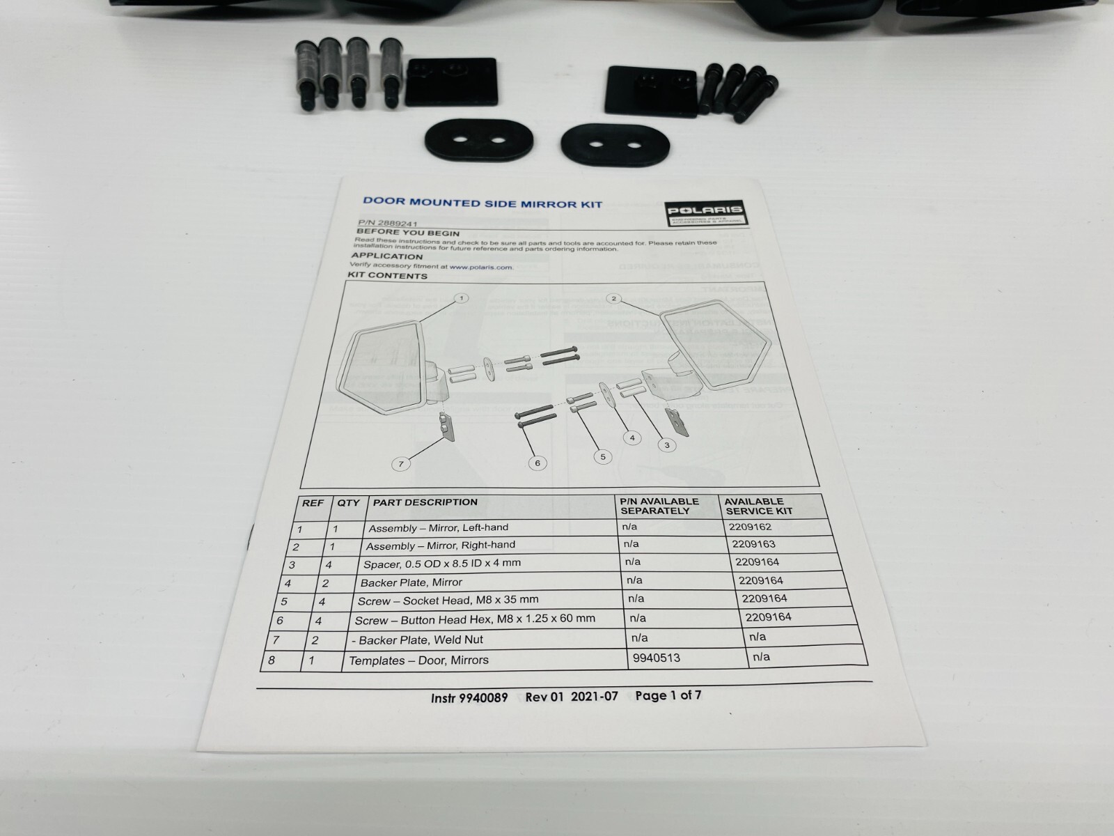 OEM Polaris Ranger XP 1000 & Northstar Sideview Mirrors -Hard Door Mount 2889241