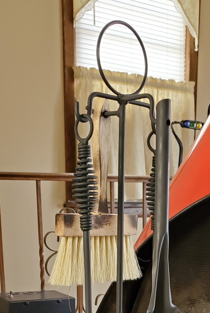 Fireplace Implement Hanger/Post, Firepit, Stone Base Design-Made by Blacksmith