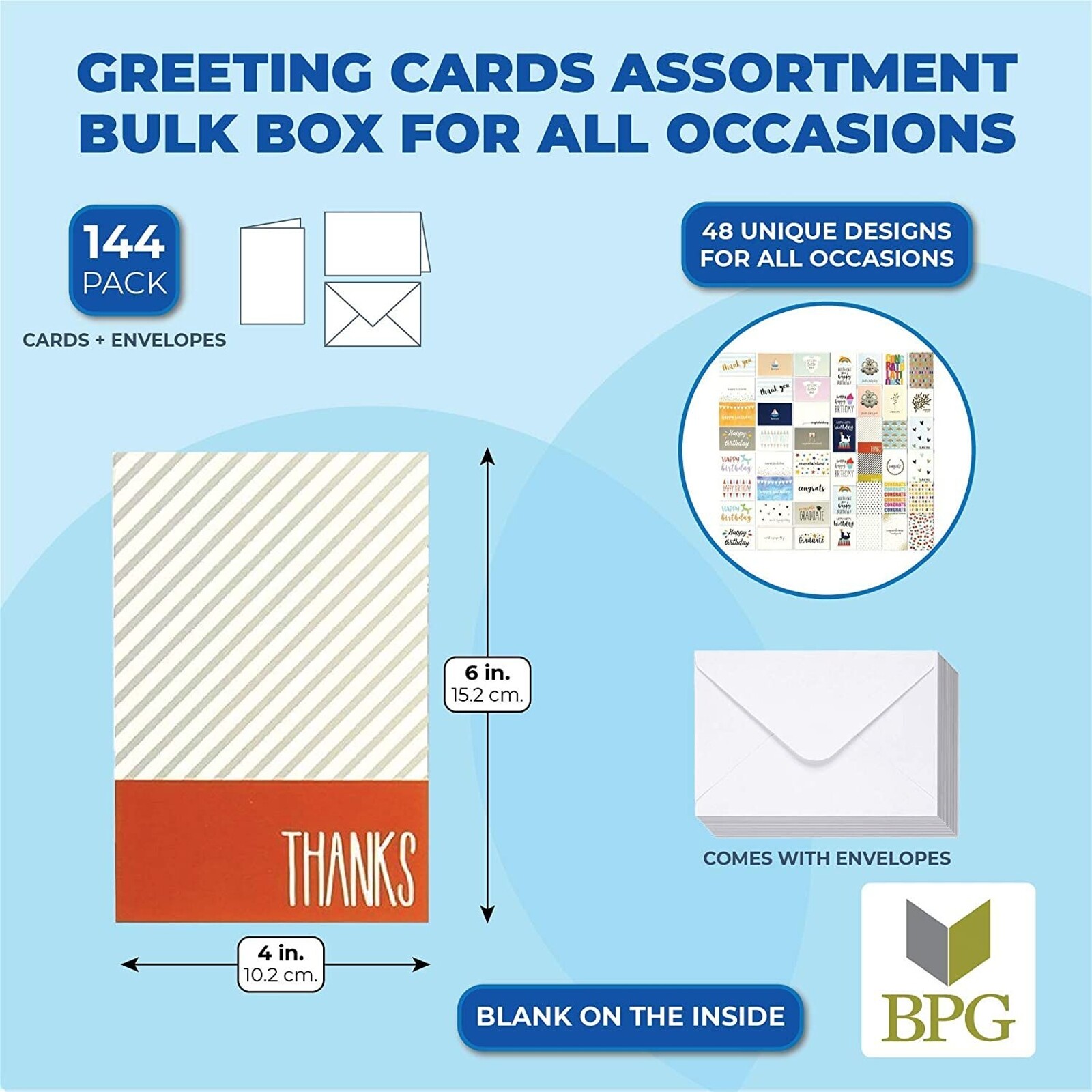144 Pack Assorted Greeting Cards for All Occasions Box Set, 48 Designs, 4x6 In
