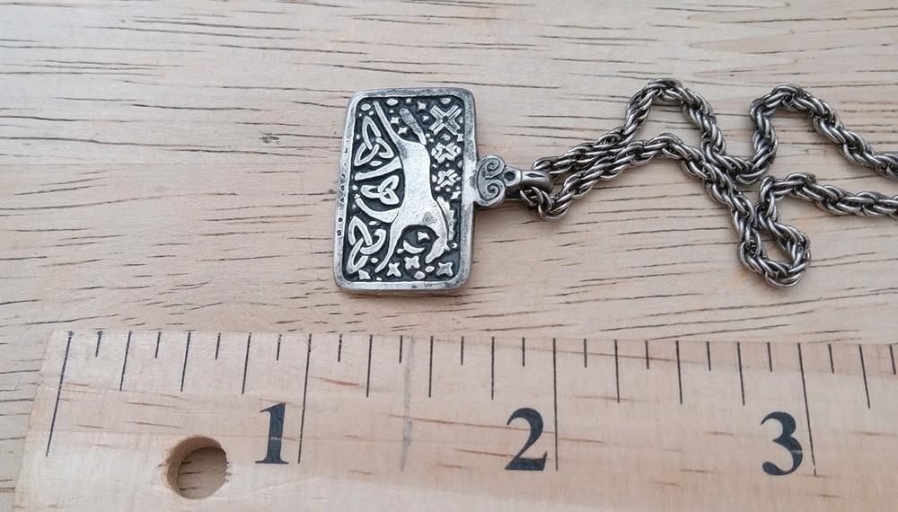 Celtic-style 925 rectangular pendant horse design intertwined knotwork pattern