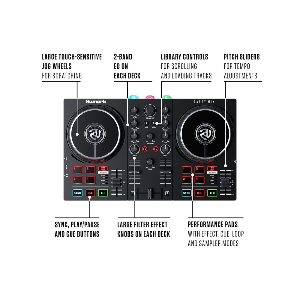 DJ Controller Bundle - USB DJ Set with Party Lights, 2 Decks, DJ Mixer, Audio...