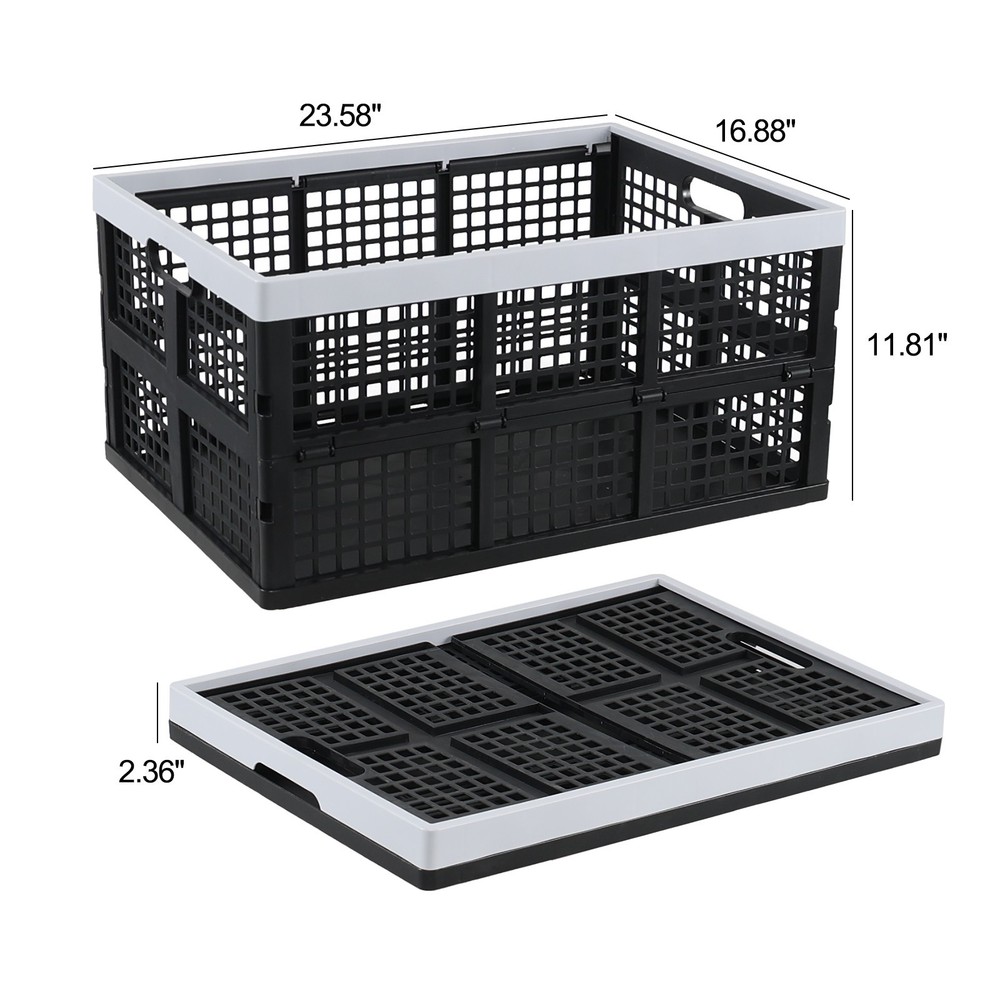 Knifefish Set of 4 Large Folding Stackable Storage Crate, 66 L, Black