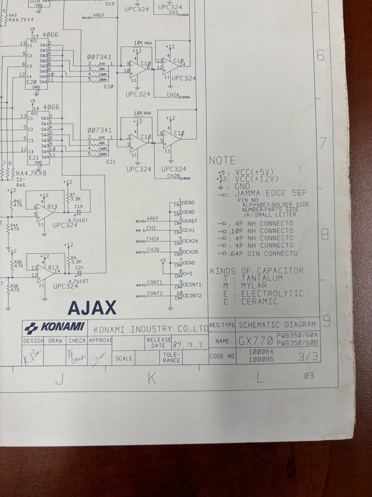 ORIGINAL-KONAMI INDUSTRY-AJAX-SCHEMATICS