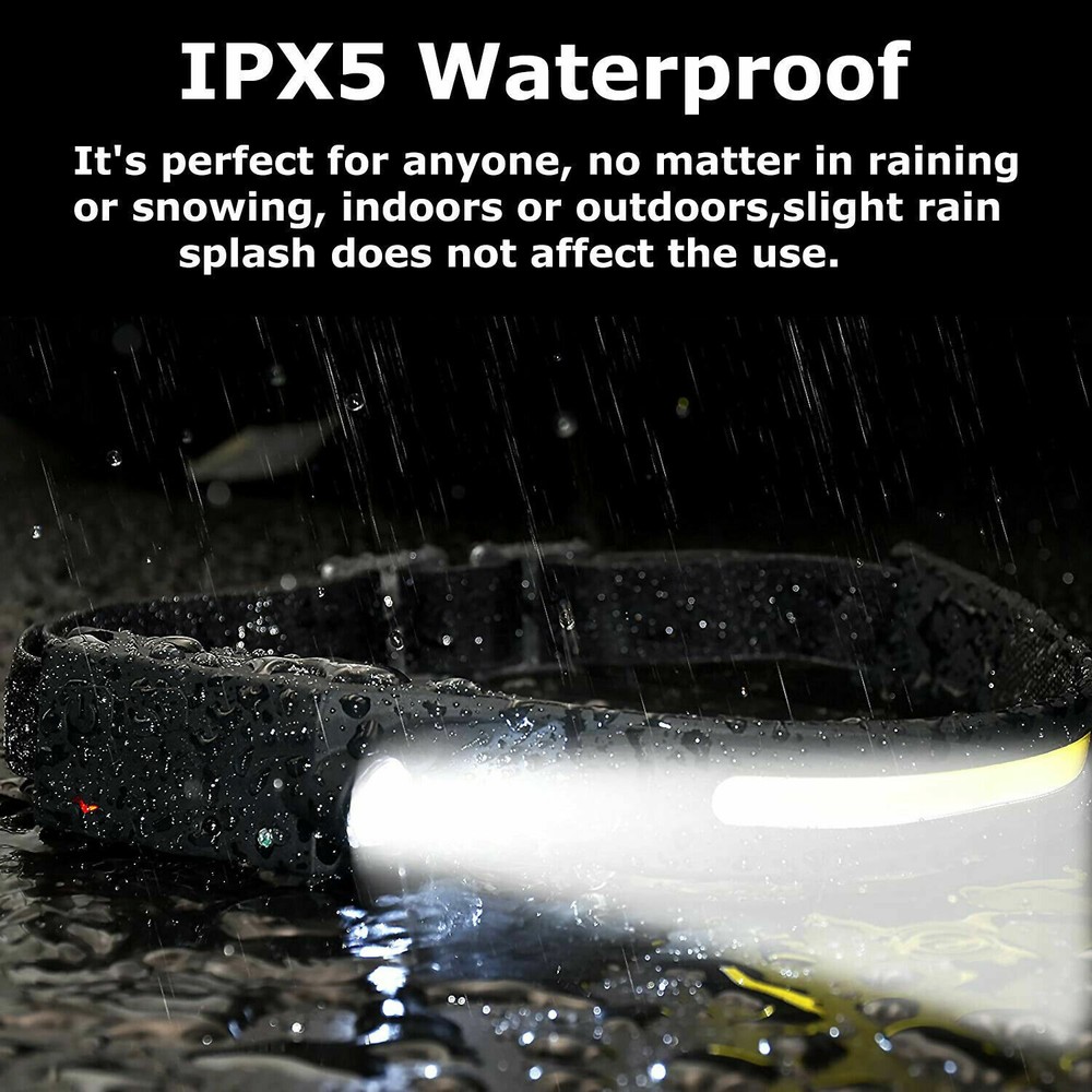 1-10 Pcs Rechargeable Headlamp Wide Beam LED Motion Sensor Headlight Waterproof