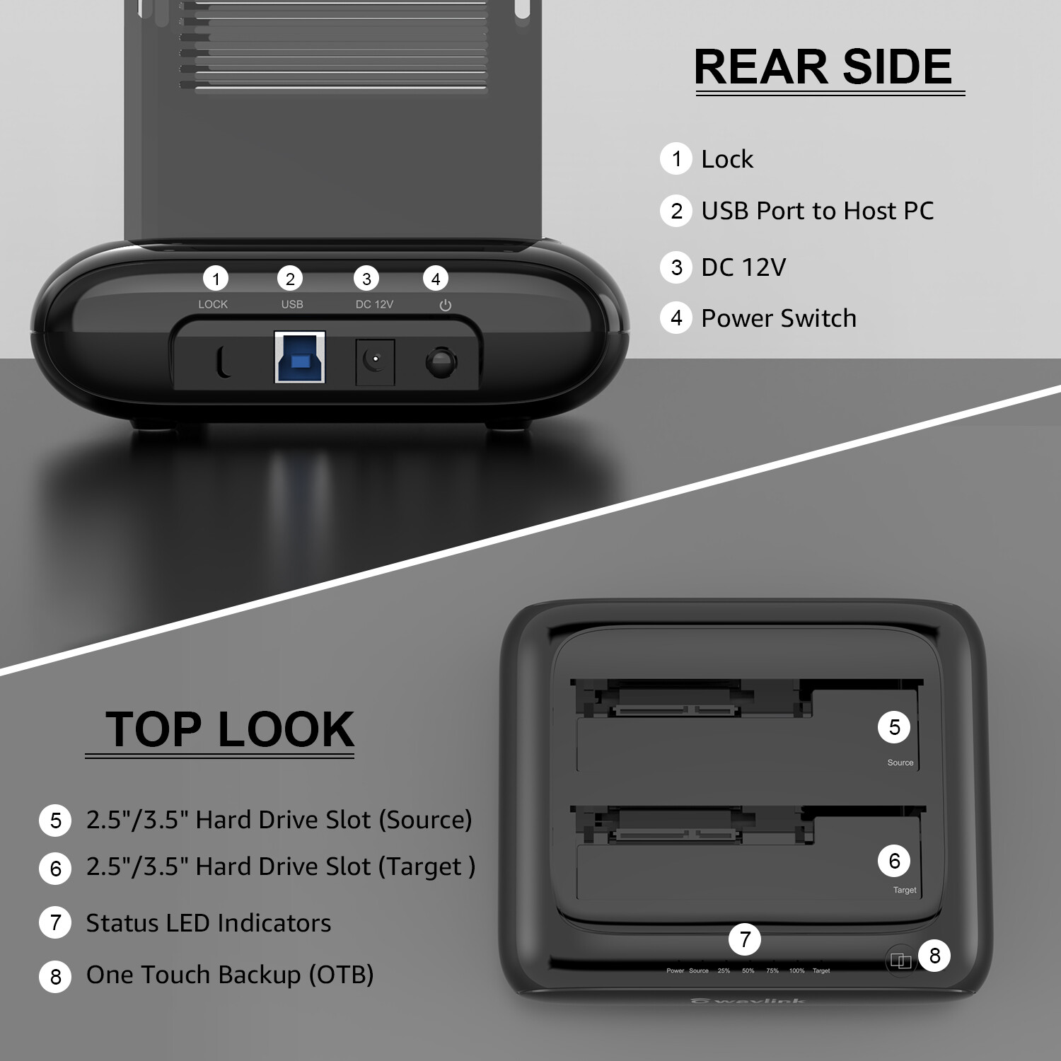 USB 3.0 to SATA for 2.5/3.5" HDD/SSD Dual Bay Docking Station with Offline Clone