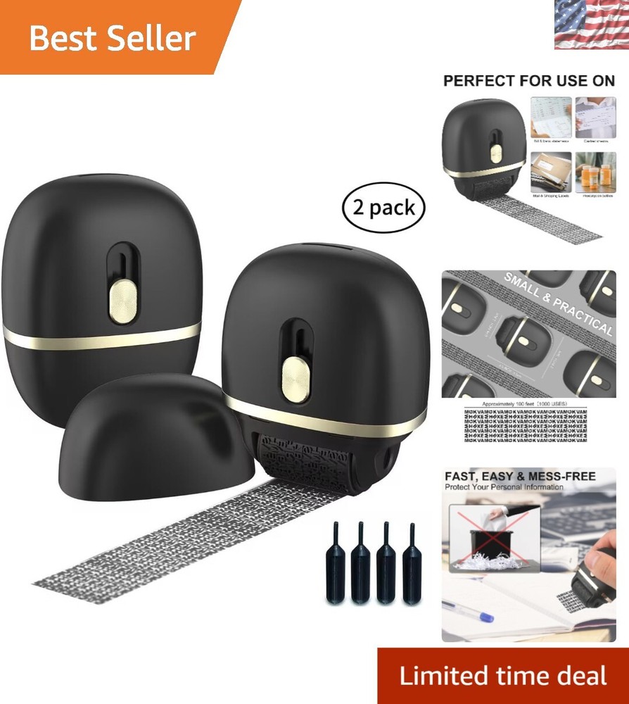 Wide Identity Theft Protection Roller Stamp 2 Pack - Convenient Document Shield