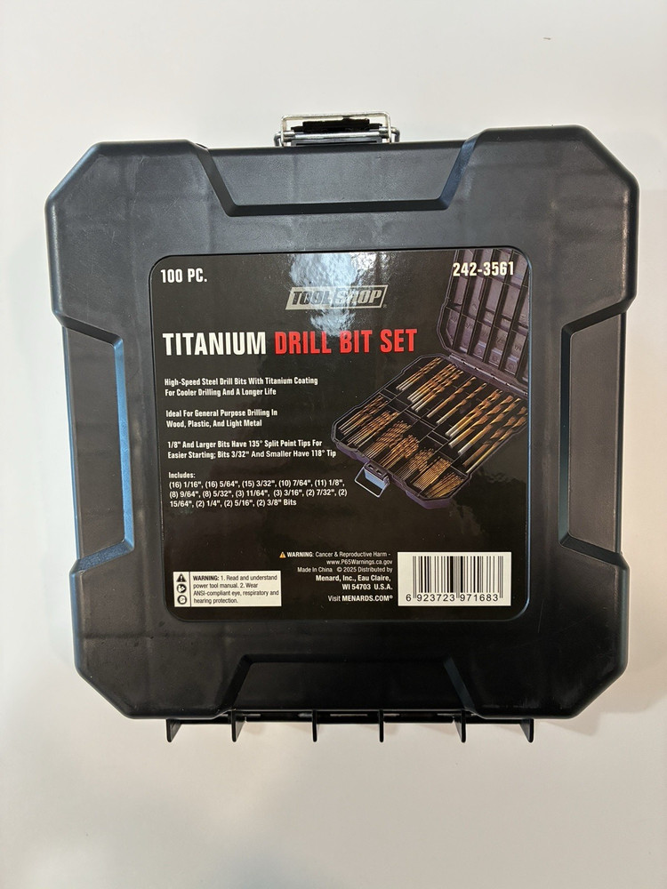 New 100 Piece Titanium Twist Drill Bit Set Assorted Sizes