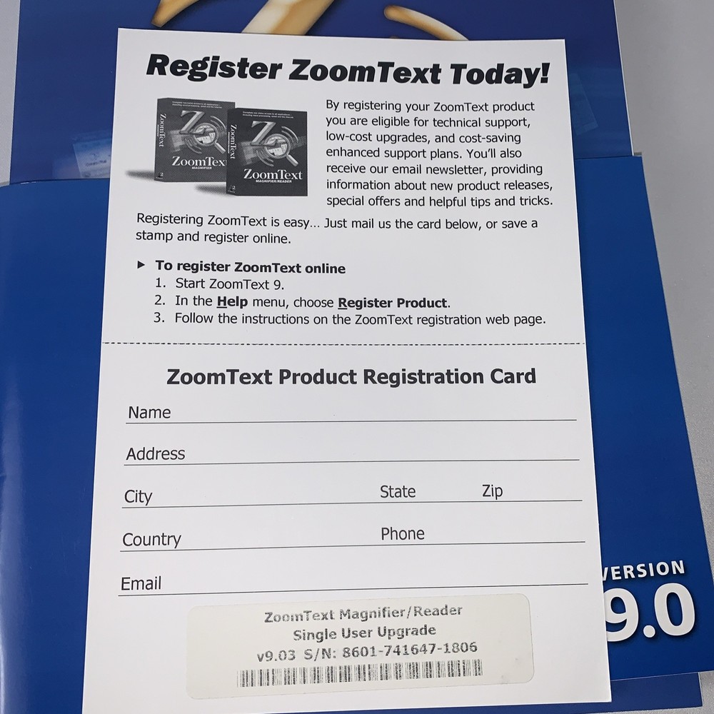 ZoomText 9.0 xFont Magnifier / Reader 2005 Windows Xp