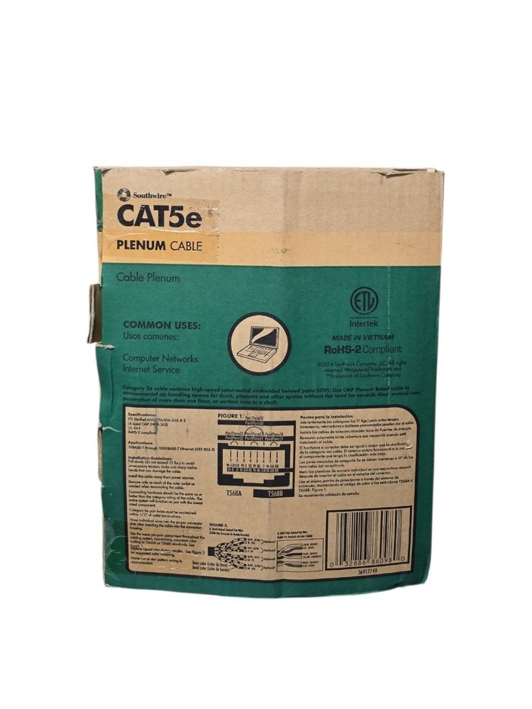 Southwire 1000 ft. Blue 24/4 Gauge/Pair CAT5e CMP (Plenum) Data Cable 1000 ft.