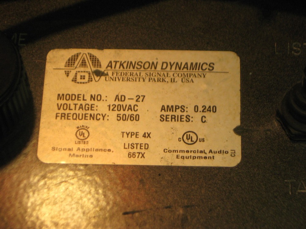 ATKINSON DYNAMICS INDUSTRIAL INTERCOM MODEL AD-27 SERIES 'C' #1