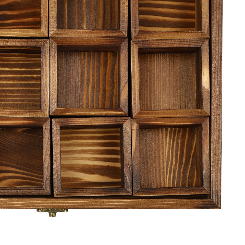 12-Compartment Wooden Spice Box with Spoon - Elegant Kitchen Storage Solution