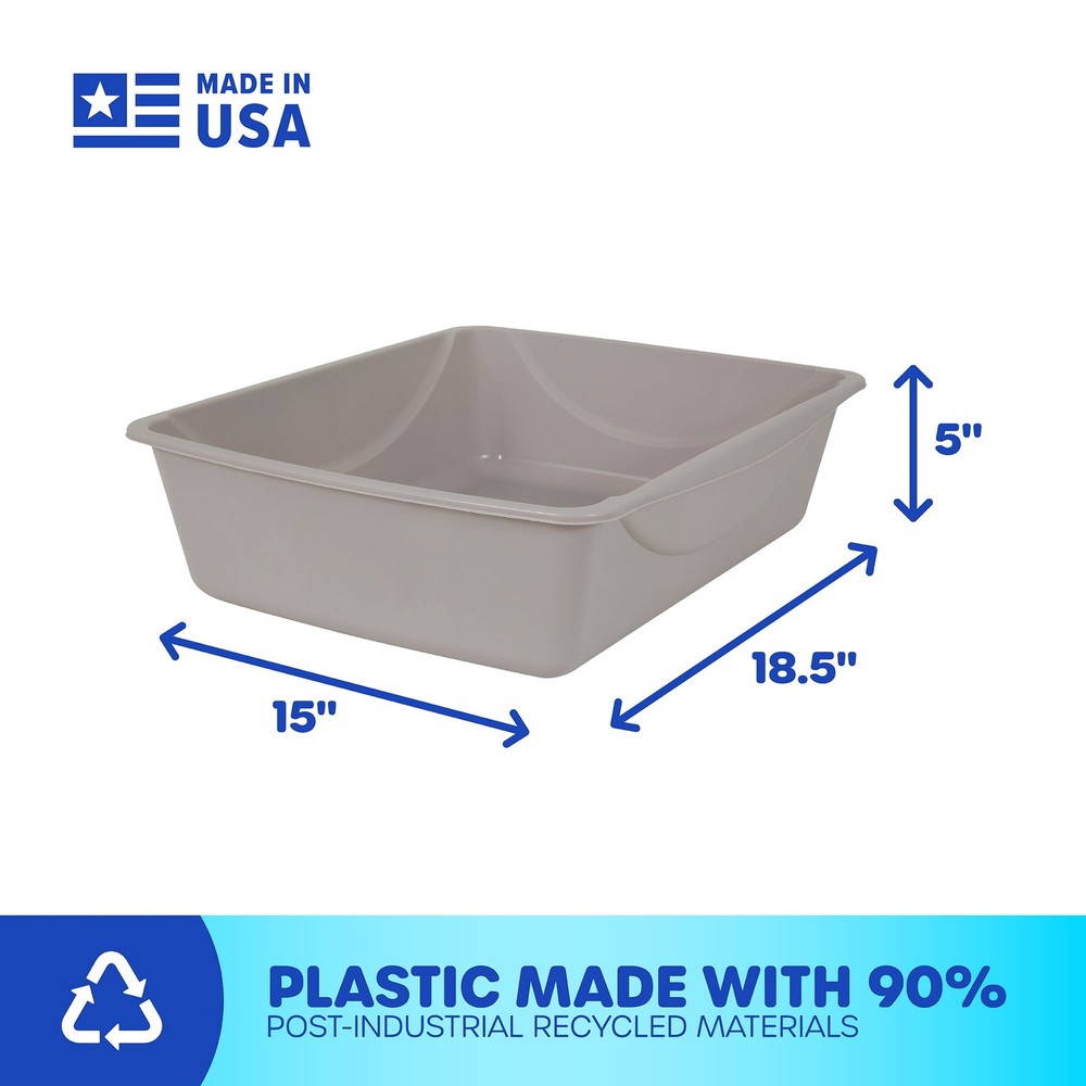 Petmate Basic Open Top Entry Cat Litter Pan Plastic Rimmed Box, Large, Gray
