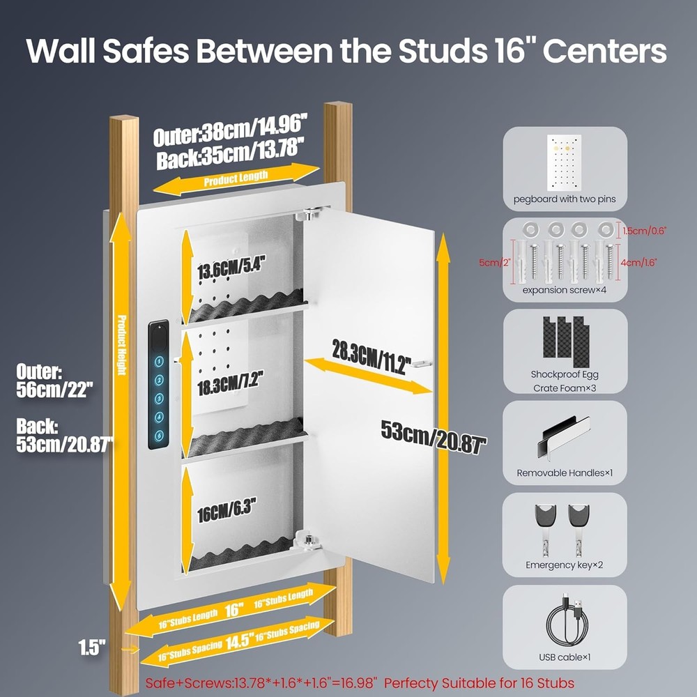 Quick Access Wall Safe with Removable Pegboard & Shelfs, Flat Hidden White Wall