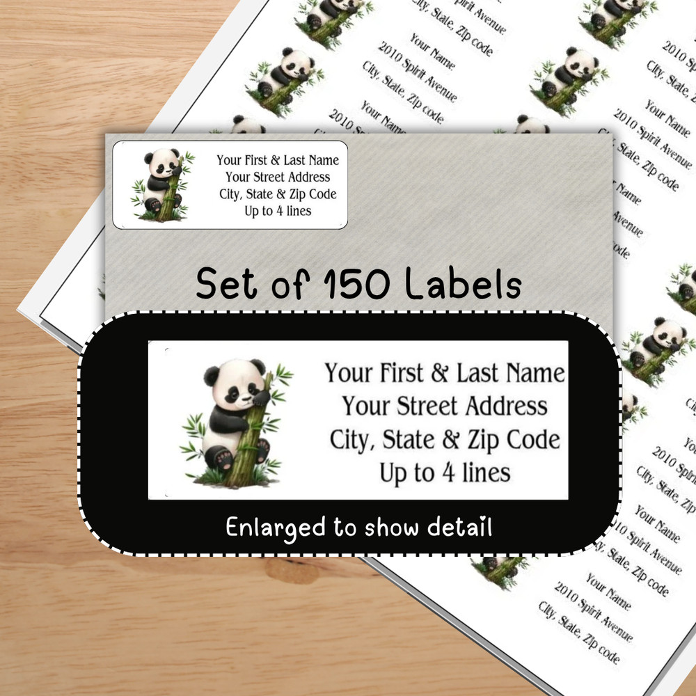 150 Panda Bear Bamboo Shoots Mailing Return Address Labels Personalized