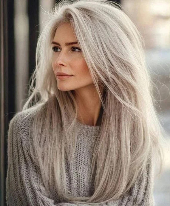 100% Human Hair New Fashion Gorgeous Women's Long Gray Silver Wig 20 In