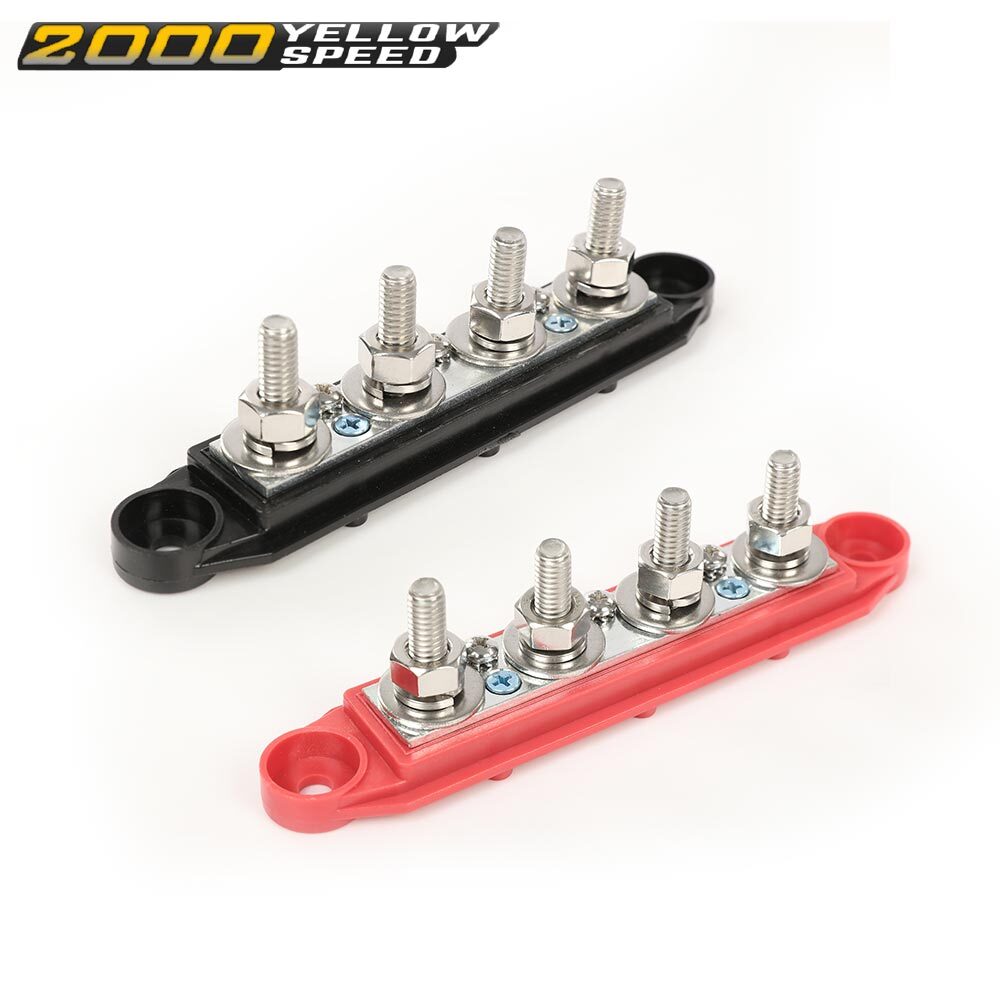 5/16" 12V 250A 4 Post Busbar Bus Bar Power Distribution Block With Cover 2Pc