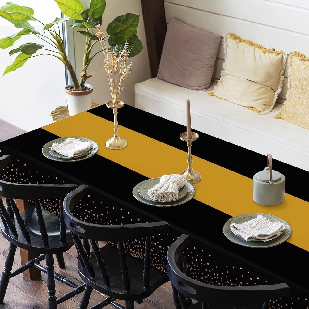 Black Gold Plastic Tablecloths 54x108 3 Pack