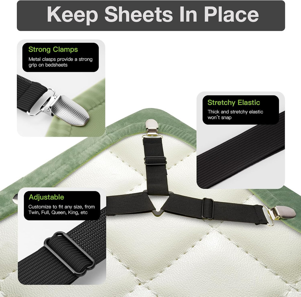 8PCS Adjustable Bed Sheet Holder Straps with Metal Clips