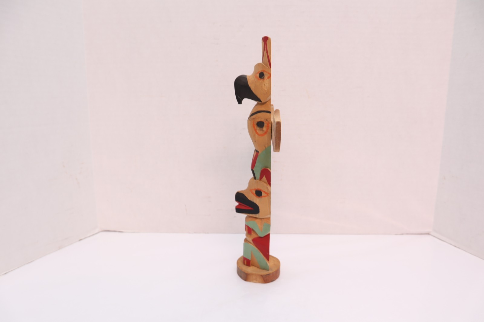 Vintage Northwest Coast Wood Carved Totem Pole 12.75" Tall Alaskan Sculpture